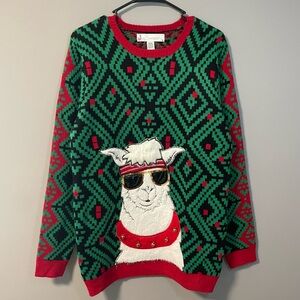 Jolly Sweaters Festive Llama Christmas Sweater Women’s Medium Red Green Bells